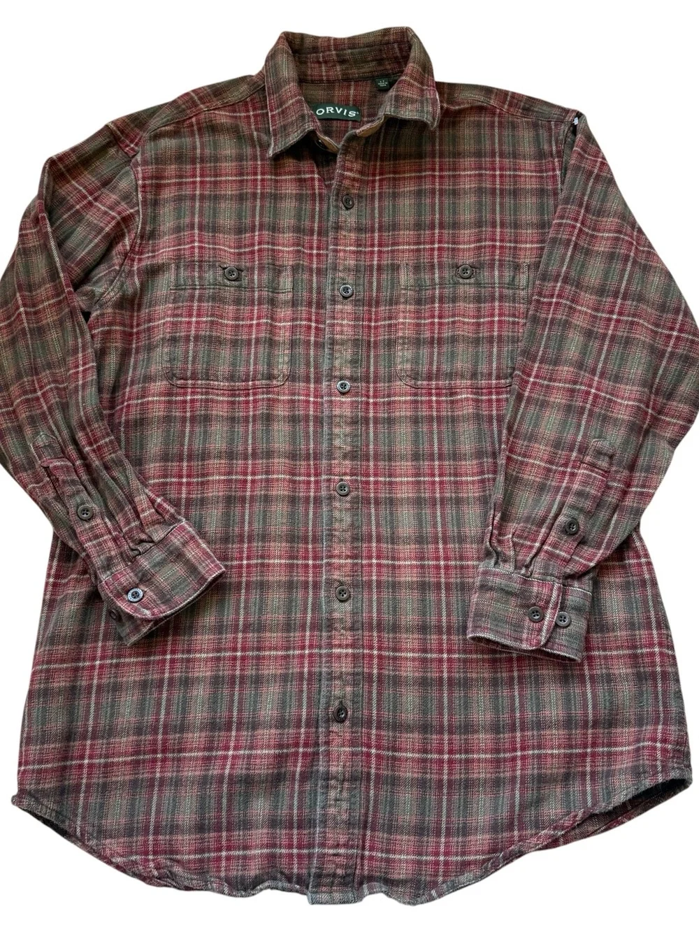 Orvis Perfect Flannel Shirt Mens L Plaid Button Up Outdoor Cabin Core Lumberjack - Picture 2 of 11